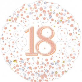 18th Sparkling Fizz White And Rose Gold Helium Filled Foil Balloon