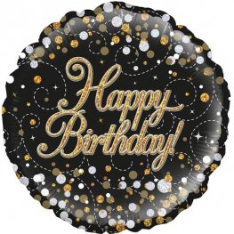 Happy Birthday Sparkling Fizz Black And Gold Helium Filled Foil Balloon