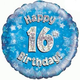 Happy 16th Birthday Blue Helium Filled Foil Balloon