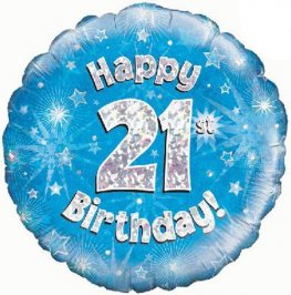 Happy 21st Birthday Blue Helium Filled Foil Balloon