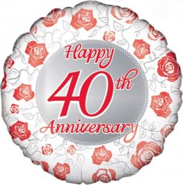 Happy 40th Anniversary Helium Filled Foil Balloon