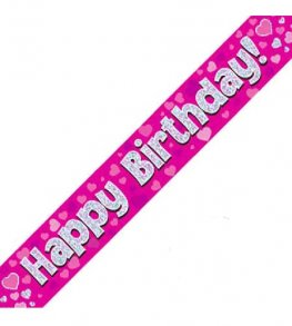 Happy Birthday Pink Holographic Banner