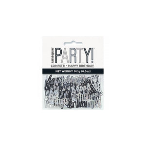 Black And Silver Happy Birthday Metallic Confetti 14g