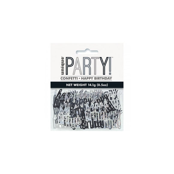 Black And Silver Happy Birthday Metallic Confetti 14g