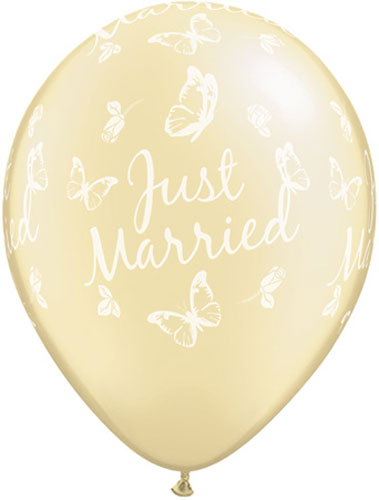 Just Married Pearl Ivory Butterflies Latex Balloon (Sold loose)