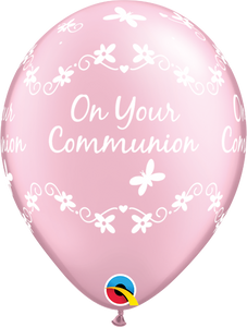 Pearl Pink On Your Communion Latex Balloons (6 Pack)