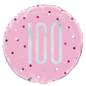 Pink Glitz 100th Birthday Helium Filled Foil Balloon