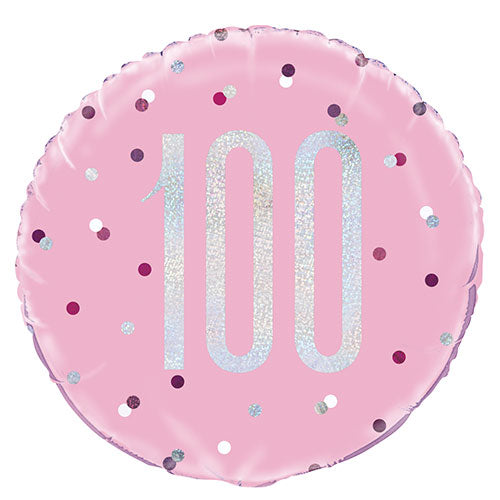 Pink Glitz 100th Birthday Helium Filled Foil Balloon