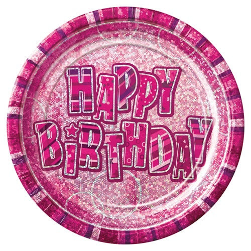 Pink Glitz Happy Birthday Paper Party Plates x8