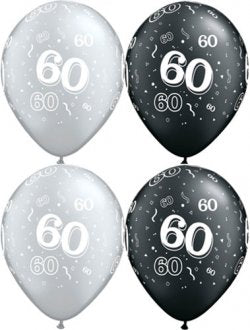 60 Around Black And Silver Latex Balloons x10 (Sold loose)
