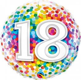 18th Birthday Rainbow Confetti Helium Filled Foil Balloon