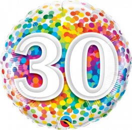 30th Birthday Rainbow Confetti Helium Filled Foil Balloon