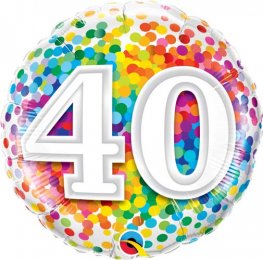 40th Birthday Rainbow Confetti Helium Filled Foil Balloon