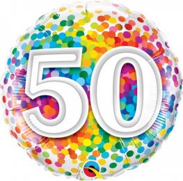 50th Birthday Rainbow Confetti Helium Filled Foil Balloon