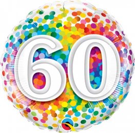 60th Birthday Rainbow Confetti Helium Filled Foil Balloon