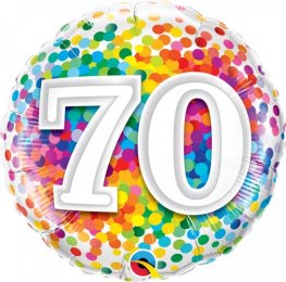 70th Birthday Rainbow Confetti Helium Filled Foil Balloon