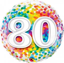 80th Birthday Rainbow Confetti Helium Filled Foil Balloon
