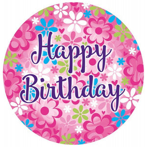 Happy Birthday Pink Flowers Jumbo Badge