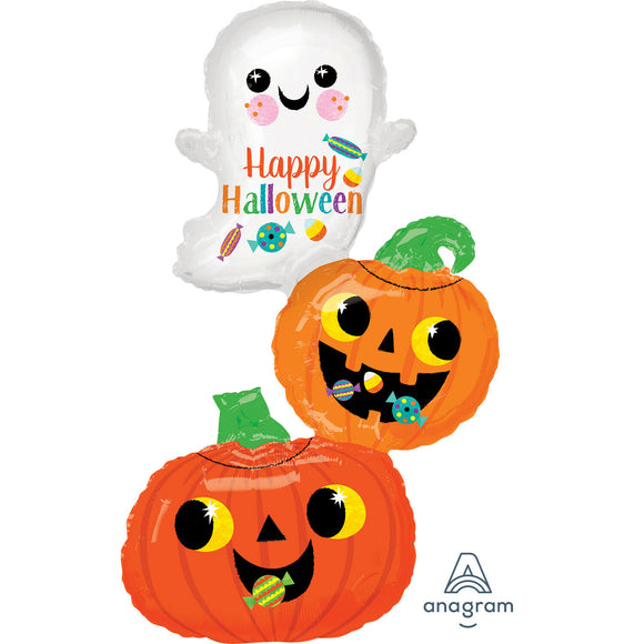 Ghost And Pumpkin Stack Halloween Supershape Helium Filled Foil Balloon