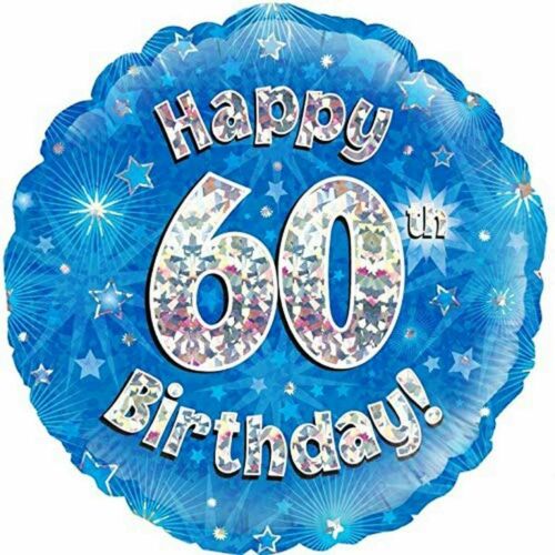 Happy 60th Birthday Blue Helium Filled Foil Balloon