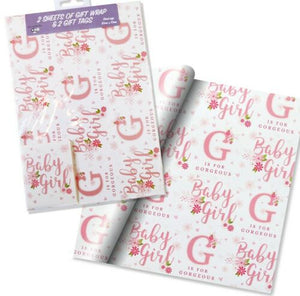 Baby Girl Gift Wrap And Tag Set