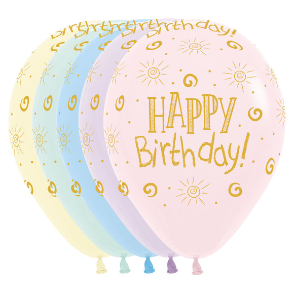 Happy Birthday Sunshine Pastel Matte Latex Balloons x10 (Sold loose)
