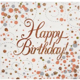 Rose Gold Sparkling Fizz Happy Birthday Party Napkins x16