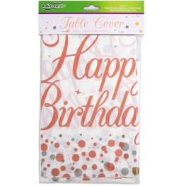 Rose Gold Sparkling Fizz Happy Birthday Plastic Tablecover