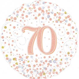 70th Sparkling Fizz And Rose Gold Helium Filled Foil Balloon