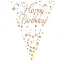 Happy Birthday Sparkling Fizz White And Rose Gold Party Bunting